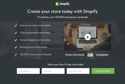 landing page shopify