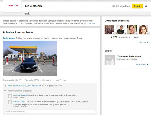 gestión de linkedin tesla motors